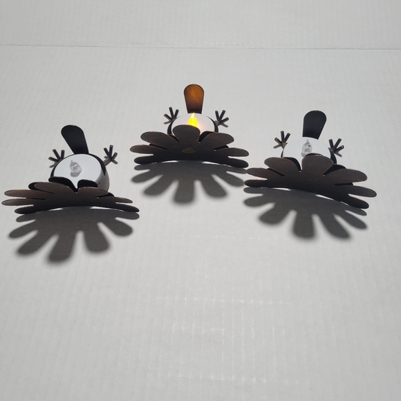 Set of 3 Tin Turkey Tea Lights Candle holder Metal Rustic Thanksgiving Farmhouse - Picture 4 of 7